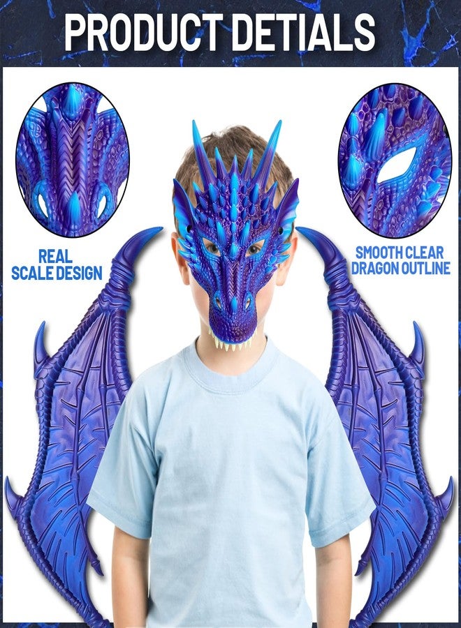 IncreDecor Dragon Costume for Kids Dinosaur Tail Mask Set, Cool Halloween Costume Cosplay Dragon Costume Mask for Children Boys (Cool Blue) - Image 3